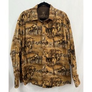 North River Outfitters Brown Button Down Shirt Deer Turkey Print Men's Size XL